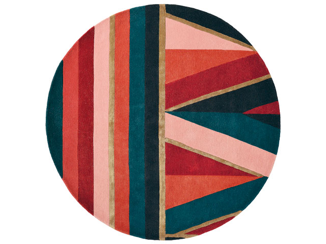 Round geometric rug in jewel colours by Ted Baker at Amara