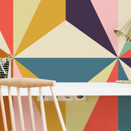 Colourful geometric wall mural by Wallsauce