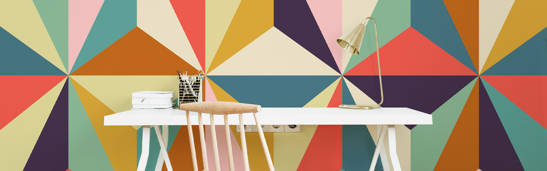 Colourful geometric wall mural by Wallsauce