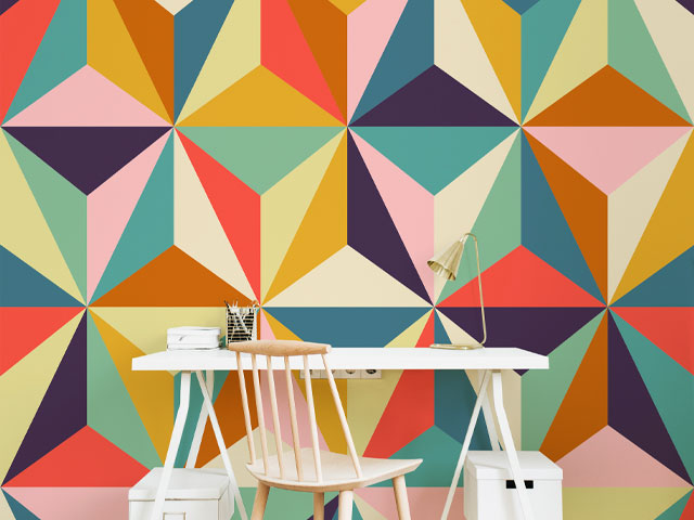 Colourful geometric wall mural by Wallsauce