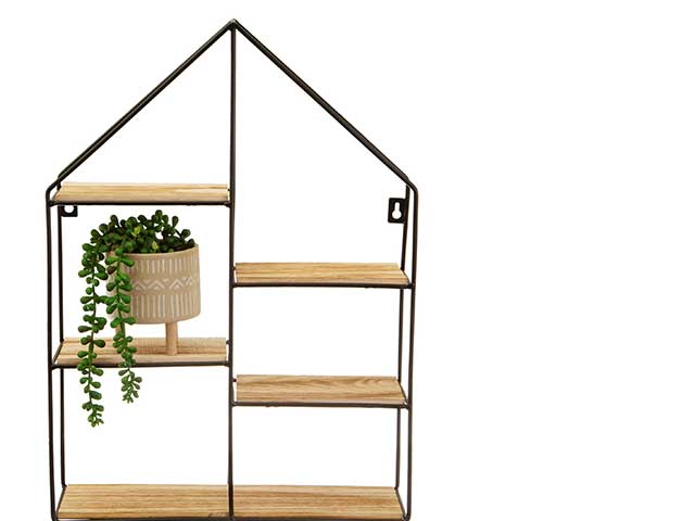 House shaped stylish shelfies unit with four layers of shelf, storing houseplant, goodhomesmagazine.com