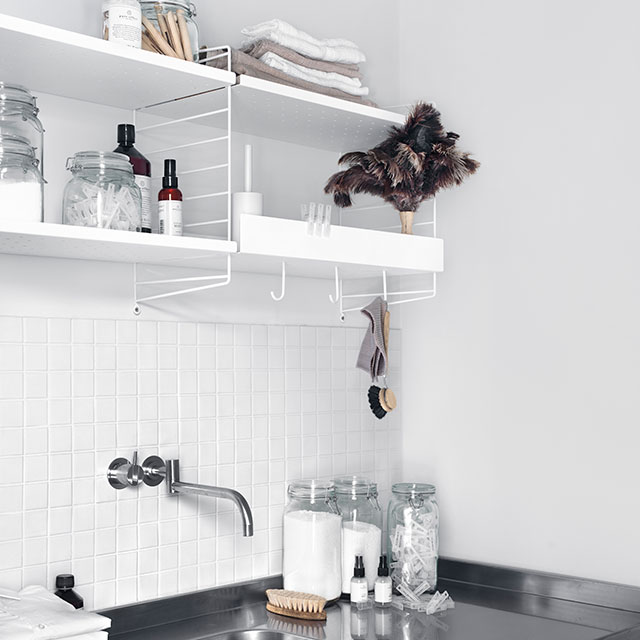 string shelving unit for utility room