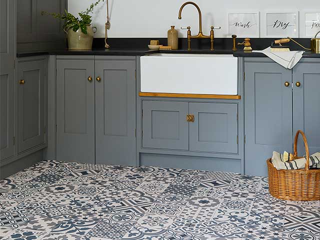 Blue patterned vinyl flooring in a utility room - Utility room ideas - Goodhomesmagazine.com