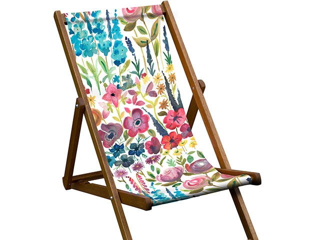 Floral deckchair with bright colours on white background