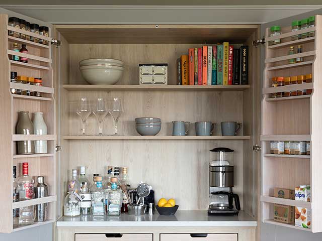 kitchen coffee station and cocktail bar in a bespoke cabinet