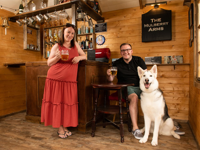 Aldi garden transformation winners Mr & Mrs Thomas in the garden pub the built themselves