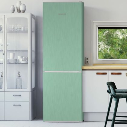 green fridge in a modern kitchen