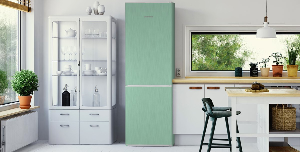 green fridge in a modern kitchen