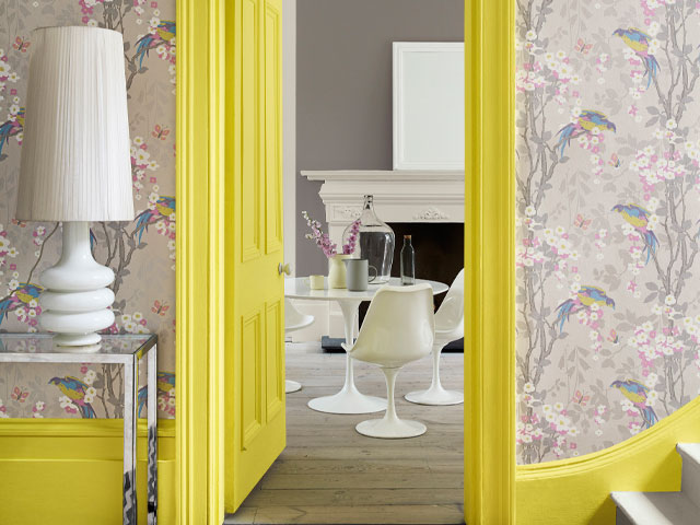 Hallway paint ideas - paint the skirting board and door frames bright yellow