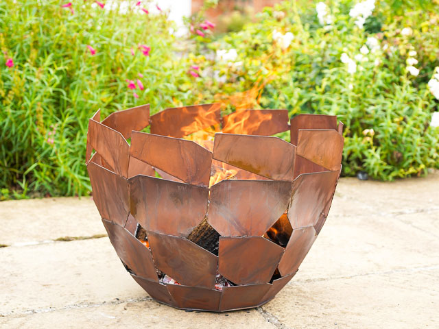 copper firepit bowl sculptural garden ornament