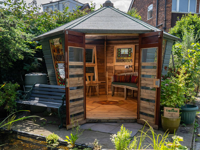 Budget shed makeover ideas: Tranquility Base by Les Rowe was created roof from salvaged materials and bits donated by family and friends