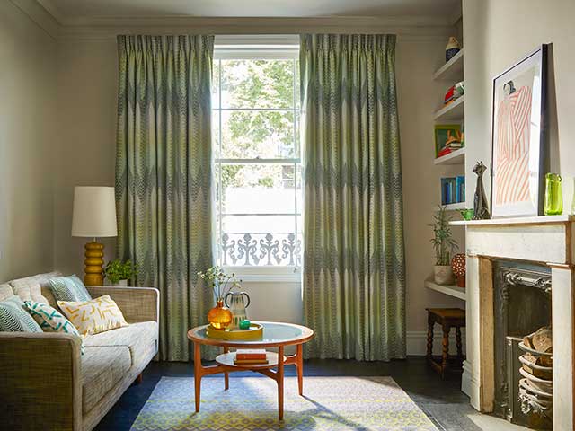 Zaha curtains in living room with forest edge