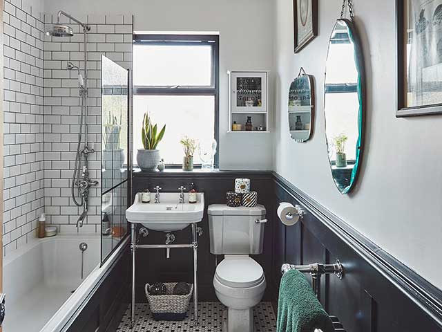 New York style bathroom with white tiles in a Victorian end terrace in Essex