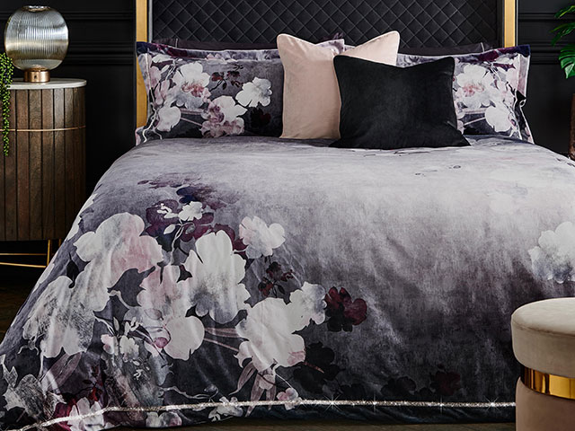 Purple and grey velvet duvet cover set from Next