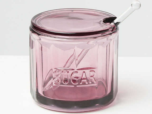 Purple glass sugar pot with glass spoon from Oliver Bonas