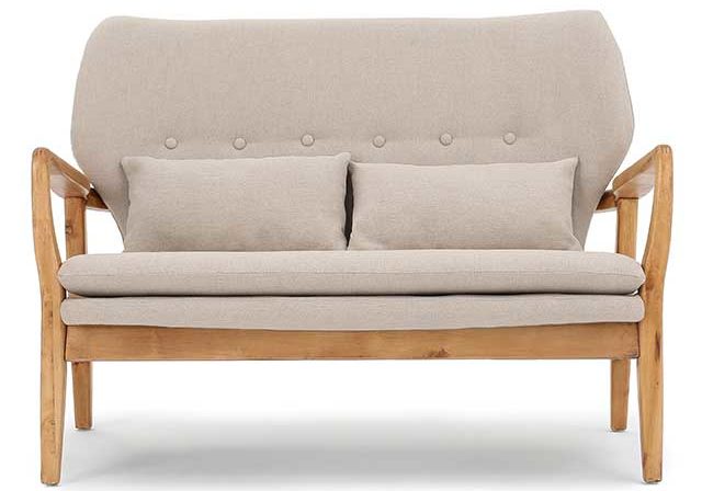 Warm pebble decor love seat with wooden frame