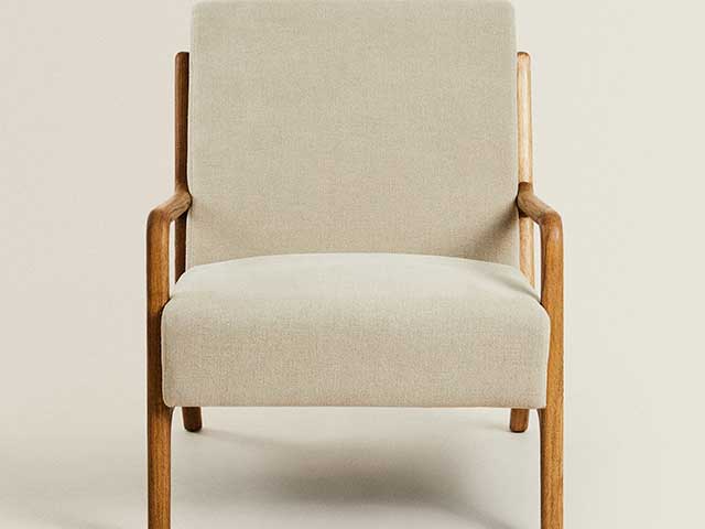 cream armchair with wooden frame from Zara Home AW21 collection