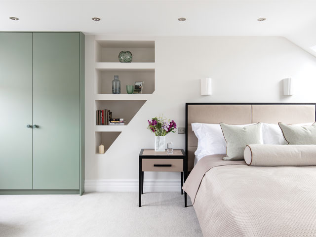 Loft conversion in an Edwardian terrace house west London with bespoke wardrobe and shelving