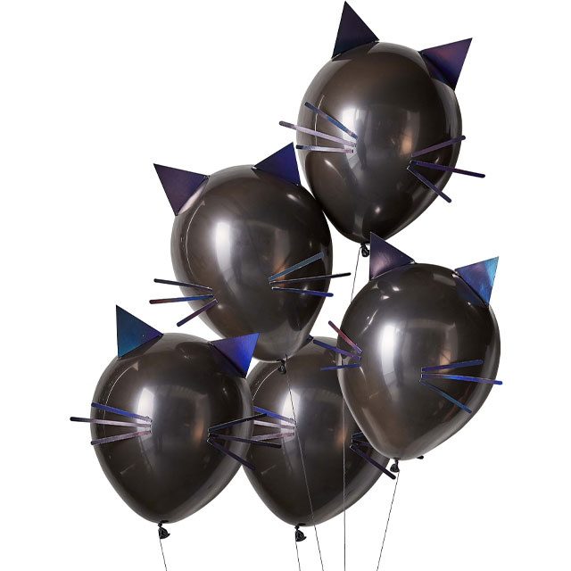 Halloween black cat balloons with DIY stick-on face