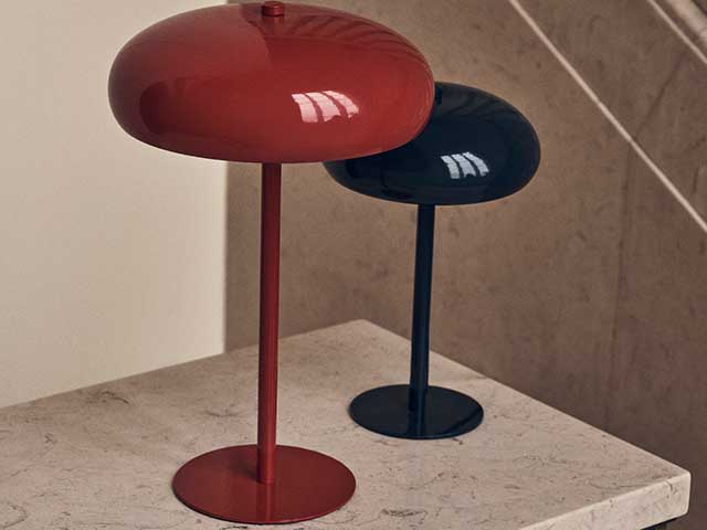 red and black plain lamps on marble worktop from Zara Home AW21 collection
