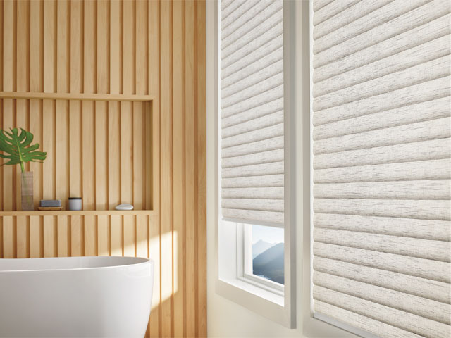 smart bathroom blind in Scandi bathroom by Luxaflex