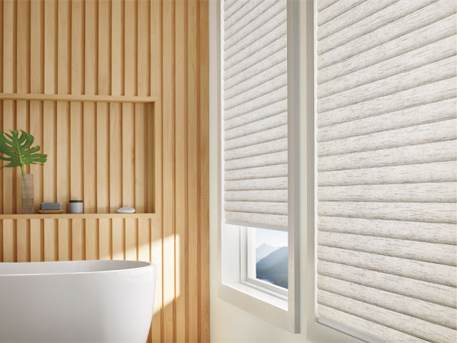 smart bathroom blind in Scandi bathroom by Luxaflex