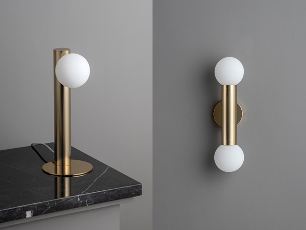 art deco lighting ideas: brass table lamp and brass wall lamp from lightsandlamps.com