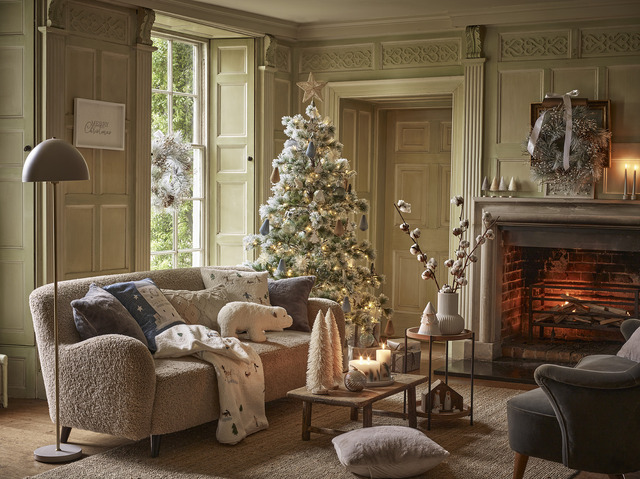 Rebalanced minimalist fireplace festive decor Asda