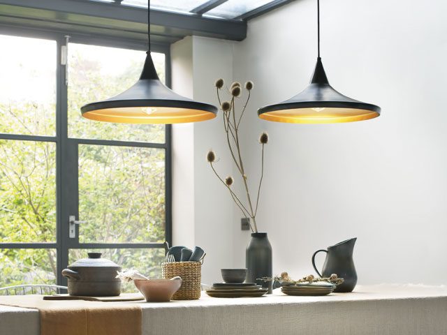 Amini black pendant lights with gold inner from Iconic Lights