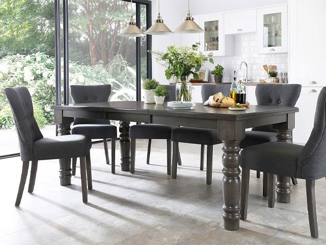 black friday dining table deal: £100 off dark grey farmhosue dining table from Furniture & Choice
