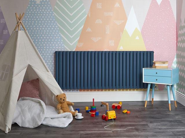 designer radiator in deep blue for children's bedroom