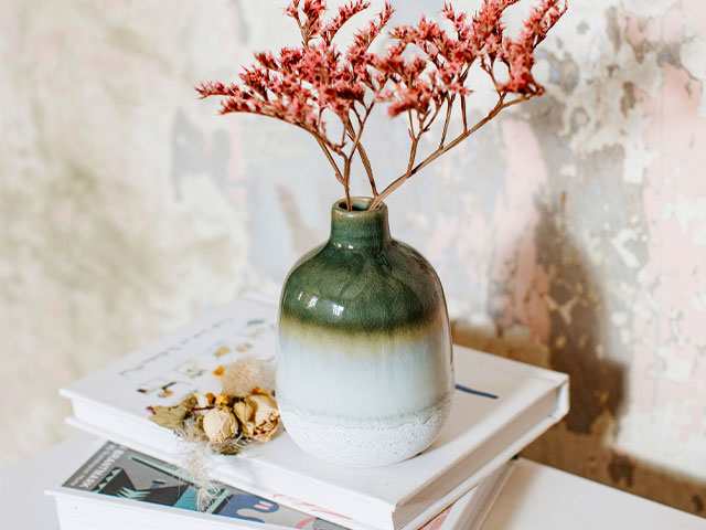 green ombre vase with rustic textured finish