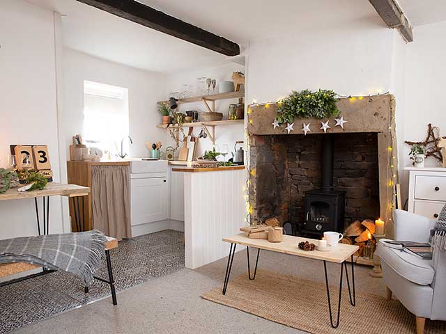 Yorkshire cottage decorated for Christmas season