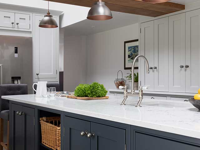 Kitchen island and ceiling lighting