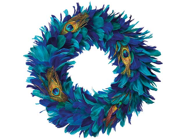 Blue feathered peacock Christmas wreaths