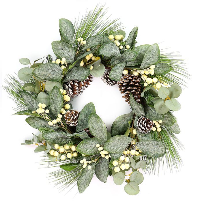 Add mistletoe and pine cones to your Christmas wreath this year
