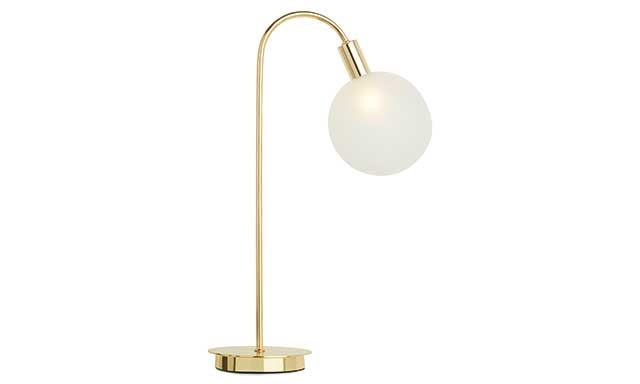 Gold lamp with white circle bauble on white background