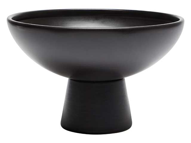 Black stoneware bowl on white background