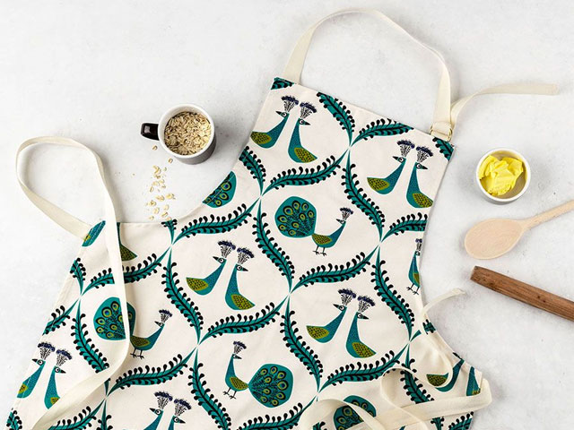 Peacock Apron in organic cotton from Hannah Turner