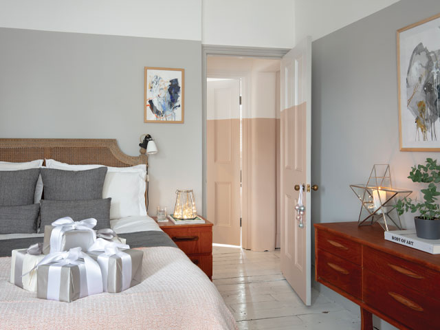 a victorian property renovation painted with pale grey, peach and white