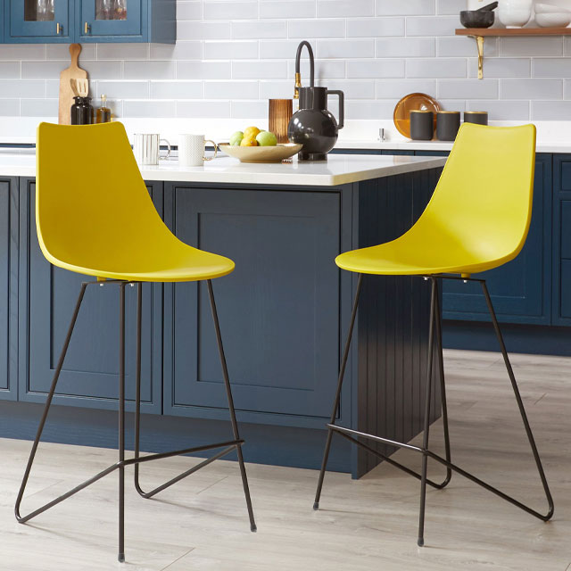 mustard yellow bar stools with high back from Danetti