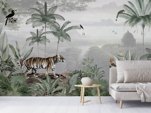 Chinoiserie-style wallpaper mural