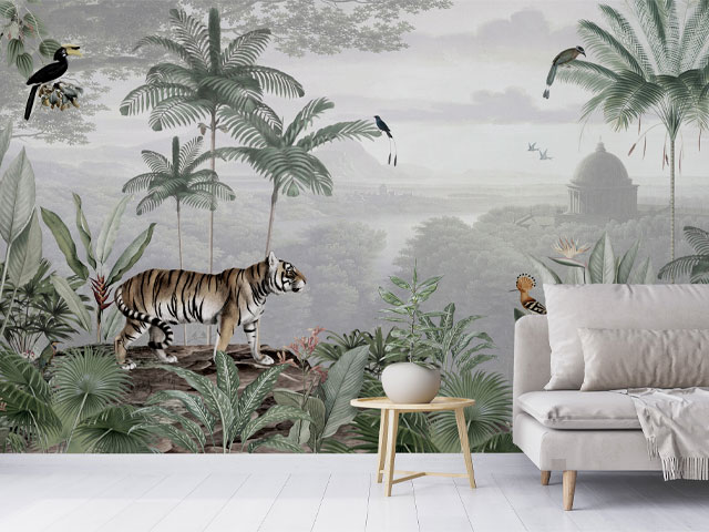 interior design trends 2022: Chinoiserie-style wallpaper mural