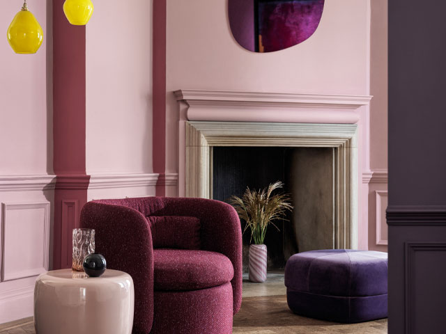 colour trends 2022: pink and purple living room by Crown paints