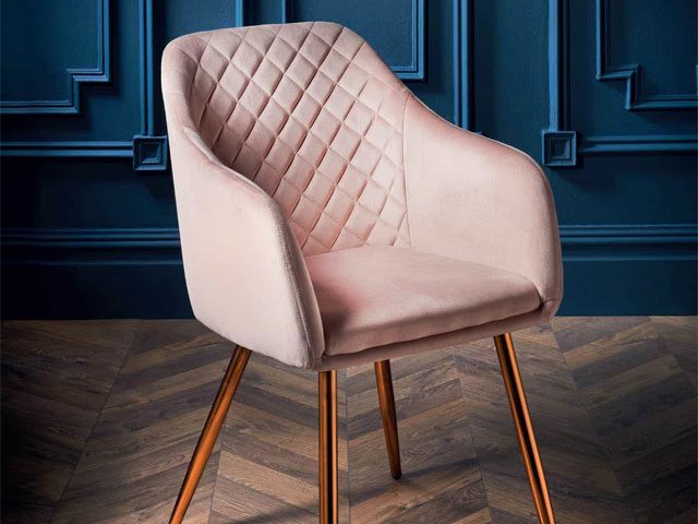 cheap pink velvet dining chair with copper legs