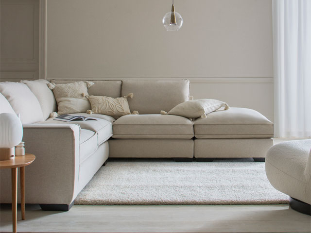 sofa trends aw22: snug scandi neutral corner sofa from next with pale boucle rug