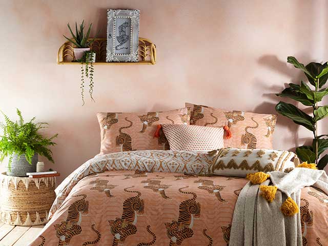 Pink tiger bedding in style of Chinoserie