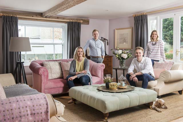 Emily and Hannah Craven and their partners, boyhood friends Harry and John, at Weeley House