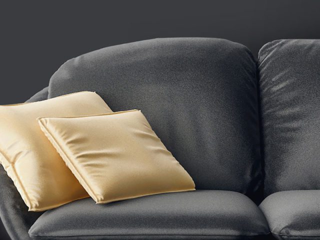 black decor ideas: black sofa, black paint and gold cushions