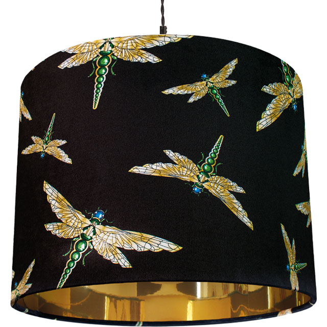 black lampshade with dragonflies
